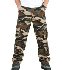 Men's Casual Military Pants Camo Cargo Work Pants Trousers (Color: Brown, size: 32)