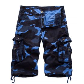 Mens Relaxed Camouflage Camo Cargo Shorts (Color: Blue, size: 29)