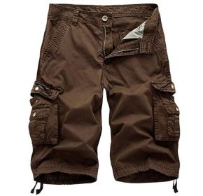 Mens Camo Cargo Shorts Relaxed Fit Multi-Pocket Outdoor Camouflage Cargo Shorts Cotton (Color: Coffee, size: M)