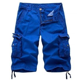 Mens Camo Cargo Shorts Relaxed Fit Multi-Pocket Outdoor Camouflage Cargo Shorts Cotton (Color: Blue, size: L)