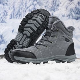 New men's winter Oxford cloth outdoor waterproof non-slip hiking boots warm non-slip men's shoes 39-48 (Color: grey, size: 41)