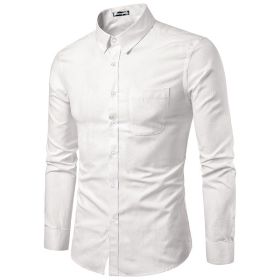 Men's Casual Shirt Long Sleeve Button Down Oxford Textured Dress Shirts (Color: White, size: XL)