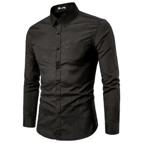 Men's Casual Shirt Long Sleeve Button Down Oxford Textured Dress Shirts (Color: Black, size: L)