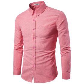 Men's Casual Shirt Long Sleeve Button Down Oxford Textured Dress Shirts (Color: Pink, size: M)