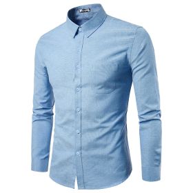 Men's Casual Shirt Long Sleeve Button Down Oxford Textured Dress Shirts (Color: Blue, size: M)