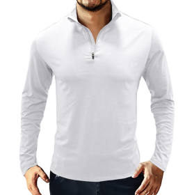 Men's Casual Polo Shirts 1/4 Zip Long Sleeve Shirt Outdoor Stand Up Collar Slim Fit Shirts (Color: White, size: medium)