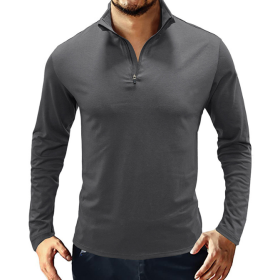 Men's Casual Polo Shirts 1/4 Zip Long Sleeve Shirt Outdoor Stand Up Collar Slim Fit Shirts (Color: Brown, size: large)