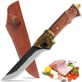 Qulajoy Boning Knife - Hand Forged Camping Knife 7Cr17MOV Blade - Dragon Head Handle And Leather Sheath - Unique Dragon Style - Viking Knife For Hunti (size: Boning Knife)