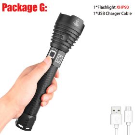 T20 Super Bright XHP90/XHP70 LED Flashlight High Lumens Zoomable Rechargeable Power Display Powerful Torch 26650 Handheld Light (Emitting Color: XHP90-G)