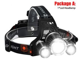 T20 LED Headlamp High Lumen 3/5 LED Light Ultra Bright Headlight USB Rechargeable 4 Modes Flashlight Waterproof Fishing Hunting (Body Color: With 2x18650 Battery, Emitting Color: 3LED Package A)