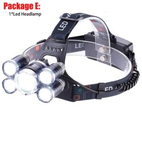 T20 LED Headlamp High Lumen 3/5 LED Light Ultra Bright Headlight USB Rechargeable 4 Modes Flashlight Waterproof Fishing Hunting (Body Color: No Battery, Emitting Color: 5LED Package E)