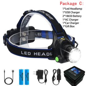 zk20 8000LM Led Headlamps Head Lights Waterproof Head Flashlight Forehead Head Headlights Torch Hunting Mining Fishing Light (Body Color: T6 LED, Emitting Color: Option C)