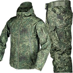 Outdoor Shark Skin Warmth Jackets Pants Set Men Tactical Camo Autumn Winter Thickened Coat Soft Shell Large Size Jacket (Color: RU Camouflage, size: XXL)