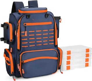 Bait Boss Fishing Tackle Backpack With Rod Holders-4 Tackle Boxes-Rain Cover 43L Large Storage for Fishing Gear Sport Bag Bags (Color: C. Orange)