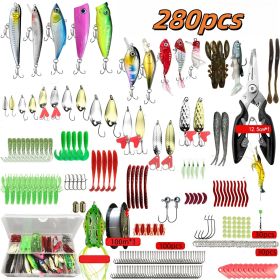 280Pcs/354Pcs Fishing bait set, water hook set for bass trout salmon, including minnow popper spoon bait, soft plastic worm bait, jig head hook (Quantity: 280pcs)